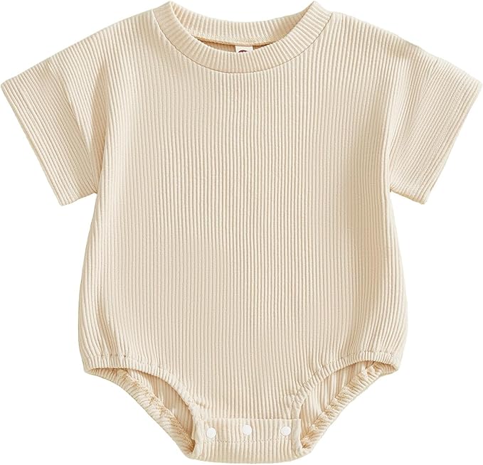 Merqwadd Baby Summer Bubble Romper Infant Boy Girl Short Sleeve Onesie Oversize Cotton T-shirt Bodysuit Top