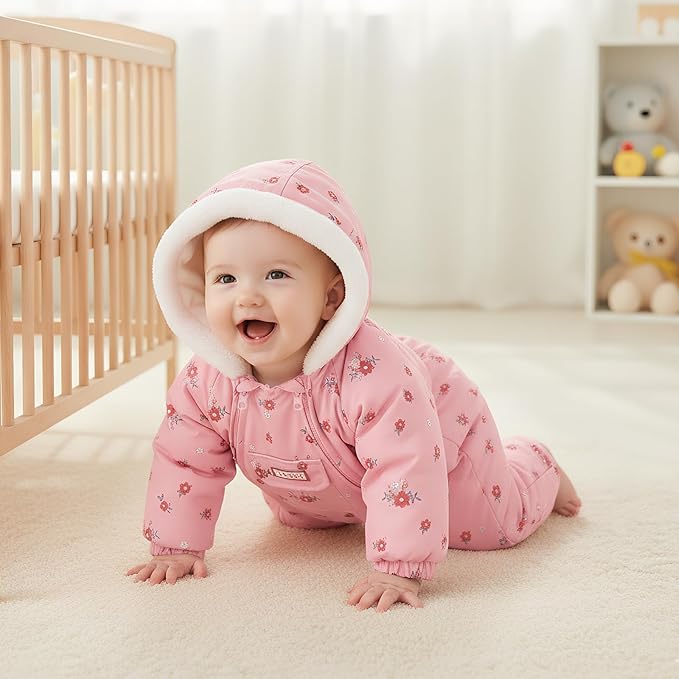 JiAmy Baby Snowsuit Newborn Printed Winter Clothes Outfit Infant Boys Grils Hooded Double Zippers Jumpsuit Onesie Coat