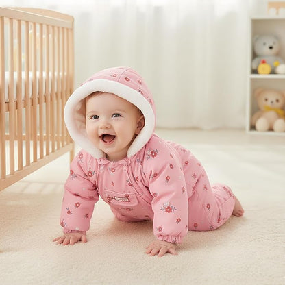 JiAmy Baby Snowsuit Newborn Printed Winter Clothes Outfit Infant Boys Grils Hooded Double Zippers Jumpsuit Onesie Coat