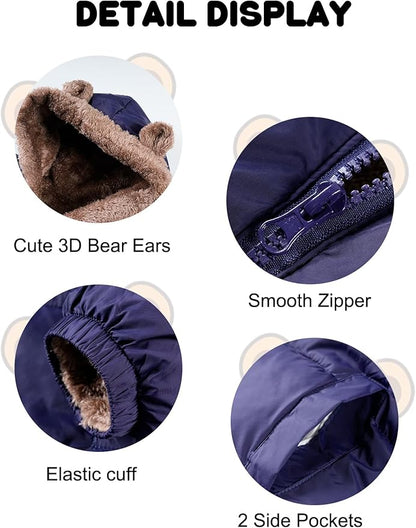 COZYPOIN Toddler Baby Boys Girls Winter Fleece Jackets Cute Bear Hooded Coats Little Kids Warm Windproof Outerwear for 1-6T