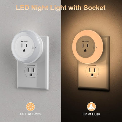 YiaMia Night Lights Plug Into Wall, Dusk to Dawn Sensor Night Light with Outlet, Warm Light Dimmable Nightlights–5-25 Lumens, Auto On/Off, Perfect for Bedroom, Hallway, Living Room & Kitchen,2Pack