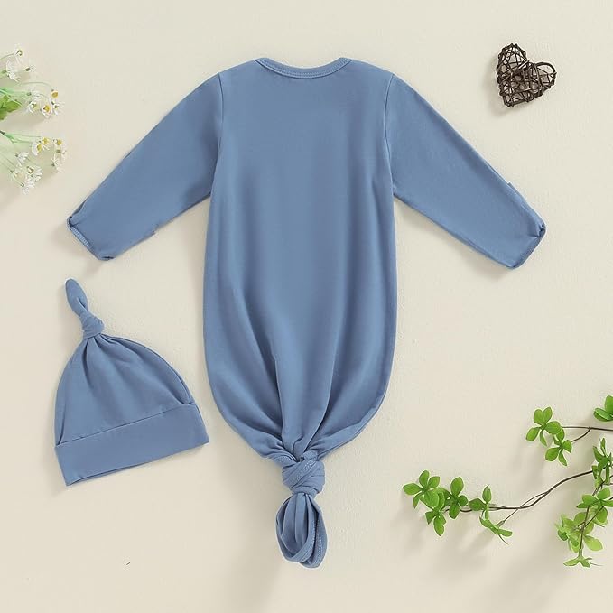 Newborn Boy Girl Coming Home Outfit Baby Infant Sleeper Gown Nightgown Outfits Cute Fall Winter Pajamas and Hat