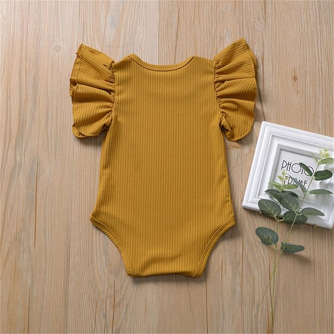 Newborn Infant Baby Girl Solid Ruffle Romper Bodysuit Jumpsuit Casual Clothes One Piece Outfit