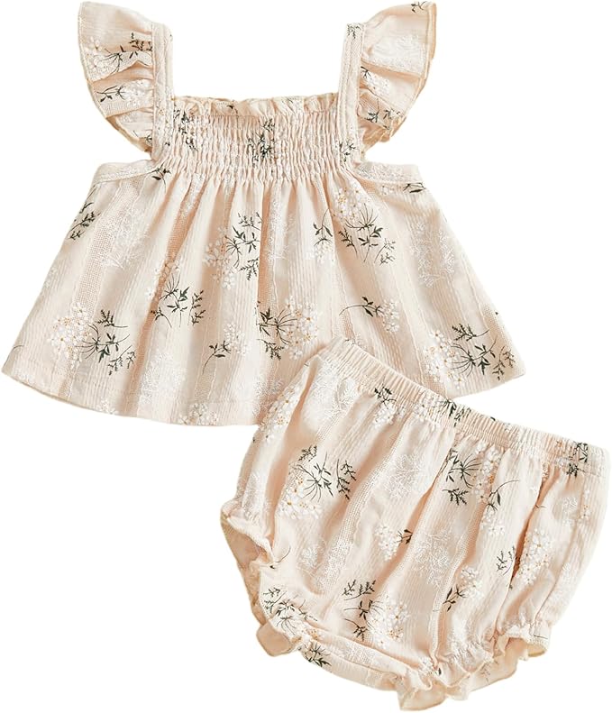 Mubineo Baby Girl Summer Clothes Cute Ruffle Tops Dress Shorts Outfits Set Infant Toddler Shrit Bloomers Princess Outfit