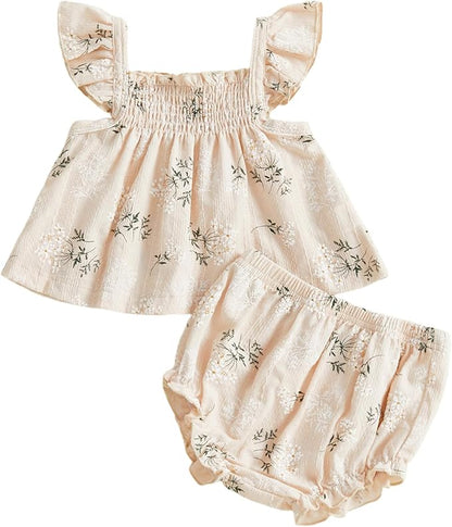 Mubineo Baby Girl Summer Clothes Cute Ruffle Tops Dress Shorts Outfits Set Infant Toddler Shrit Bloomers Princess Outfit