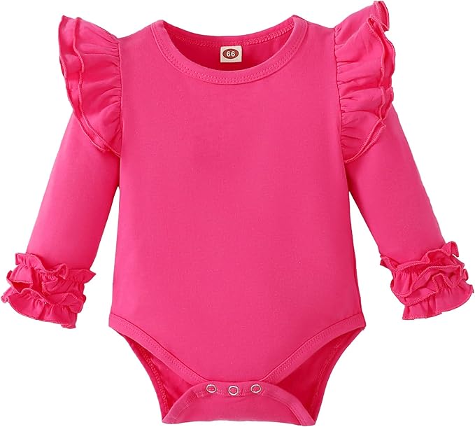 Baby Girl Solid Color Romper Infant Ruffle Sleeve Bodysuit One Piece Outfit Toddler Jumpsuit clothes