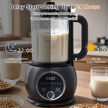 10 in 1 Nut Milk Maker Hot Blender,51oz Homemade Soy, Almond,Oat,Plant Based,Baby Food Maker 20 Blades,Automatic Soybean Machine with 24H Delay Start/Keep Warm8H/Boil Water&Auto Clean