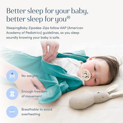 SleepingBaby Zipadee-Zip Transition Swaddle - Cozy Baby Swaddle Blanket with Zipper Convenience - Roomy Wearable Blanket for Easy Diaper Changes - Classic Teal, X-Small (3-6 Month)
