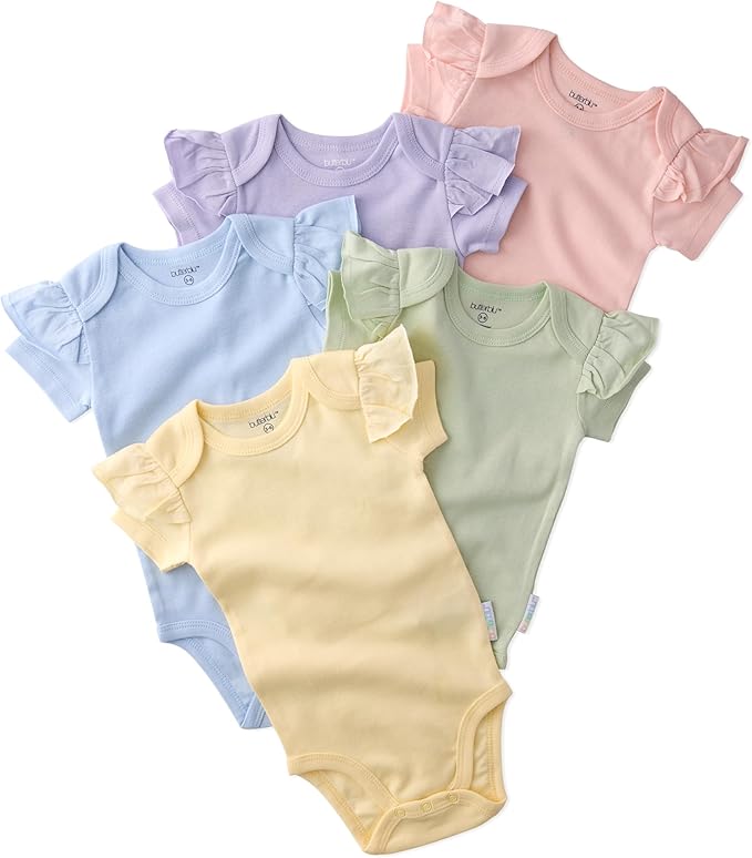 baby-girls Rory 5-pack Short Sleeve Ruffle Shoulder Bodysuits 100% Organic Cotton for Baby Girls