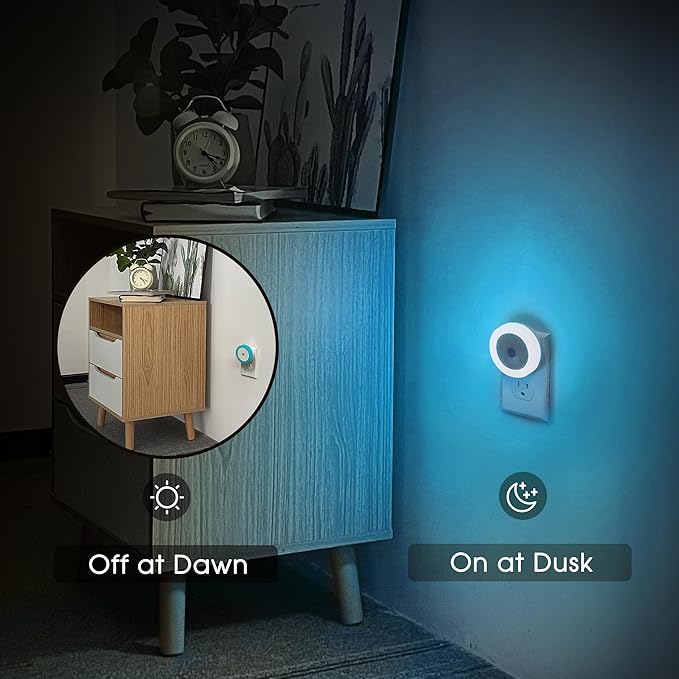 Briignite Azure Blue Night Light, Night Lights Plug into Wall [2Pack], Nightlight with Light Sensors, LED Night Light for Kids Room, Baby, Bathroom, Stair Lights, Hallway Light