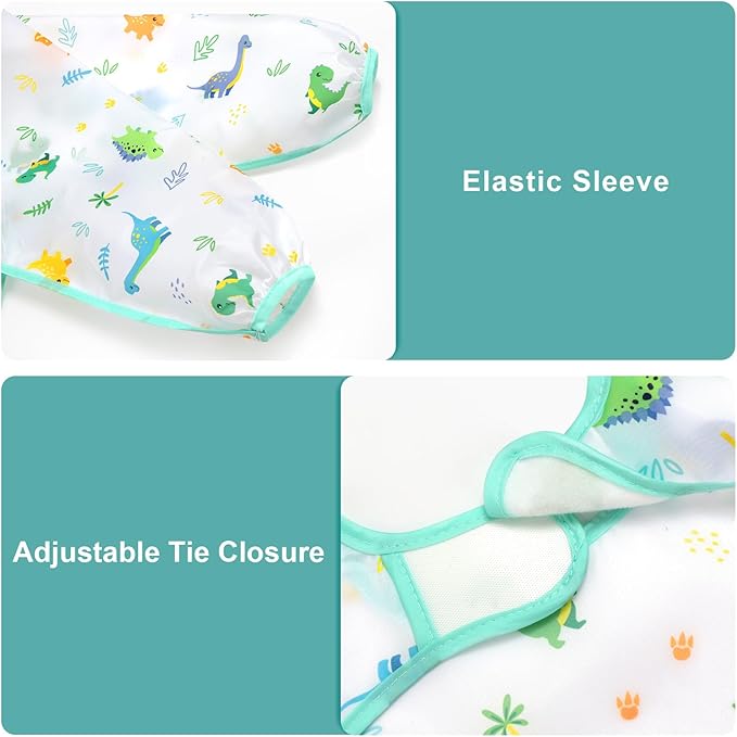 Accmor 4 Pack Long Sleeve Bibs, Baby Smock Waterproof Sleeved Bib Smock for Baby Toddler 6-36 Months