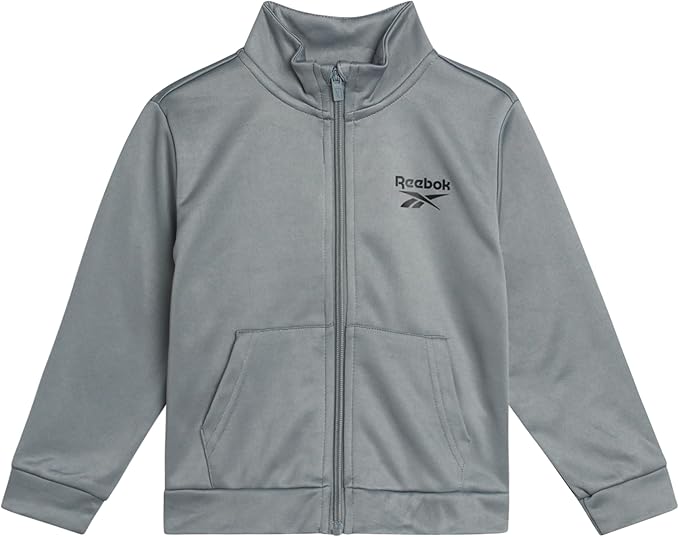 Reebok Baby Boy Pants Set - 3 Piece Tricot Fleece Jogger Pants Short Sleeve T Shirt & Track Jacket for Toddlers & Infants