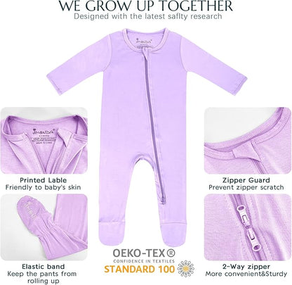 Jimonda Bamboo Baby Pajamas,Unisex Boys Girls One-Piece Footies,Long Sleeve Sleepers 2-Way Zip closure Romper