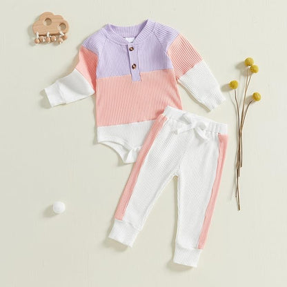 Thorn Tree Newborn Infant Baby Girl Clothes Ribbed Knitted Long Sleeve Romper Long Pants Stretchy Fall Outfits