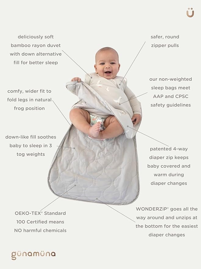 GUNAMUNA Unisex Long-Sleeve Sleep Sack, Wearable Sleep Bag for Toddlers and Babies, Soft Rayon, 2.6 TOG