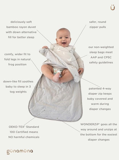 GUNAMUNA günamüna Unisex Baby, Toddler Wearable Blanket, Sleeping Bag Bamboo Rayon, Sleep Sack with Diaper Zipper, 2.6 TOG