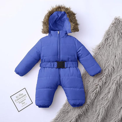 Baby Boys Girls One-Piece Snowsuit Winter Padded Coat Hooded Ski Suit Full Zip Insulated Jacket Jumpsuit Ski Clothes