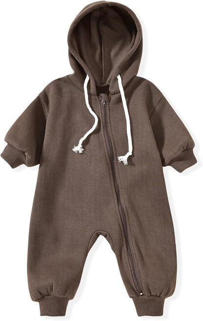 Unutiylo Unisex Baby Boys Girls Long Sleeve Infant Baby Zipper Hooded Jumpsuits Romper Loose Outfit Clothes