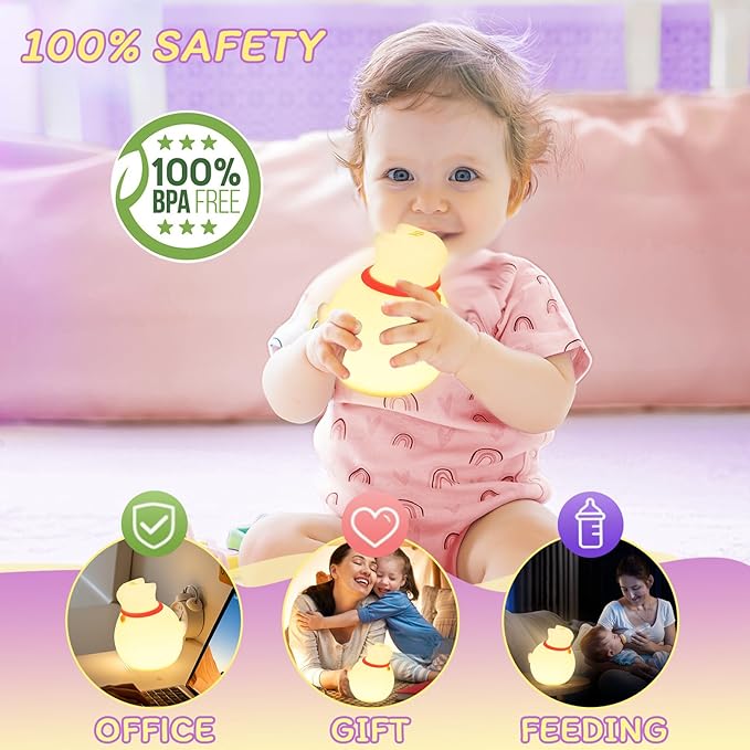 Cat Night Light for Nursery, Silicone Rechargeable Night Light with Timer & 3 Modes, Touch Control Kids Bedroom Light (Cute Cat Design)