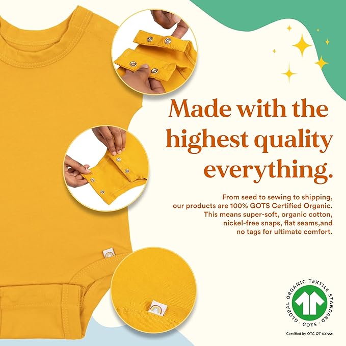 Bottom-Up Baby Bodysuit, Onesie with Top Snaps, As Seen on Shark Tank, 100% GOTS Organic Cotton, Boy/Girl Clothes