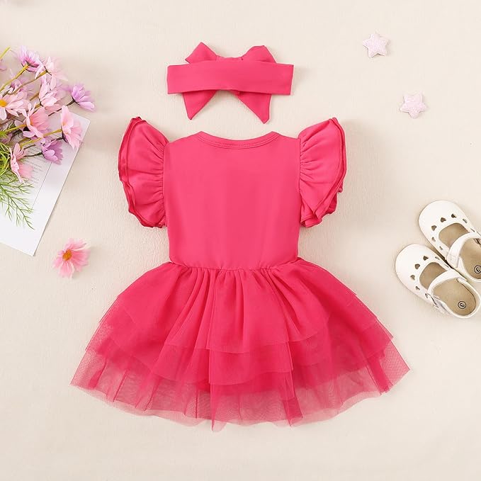 Baby Girl Clothes Infant Ruffle Sleeve Romper Dress Newborn Solid Tutu Skirt Sets Jumpsuit Headband Outfit