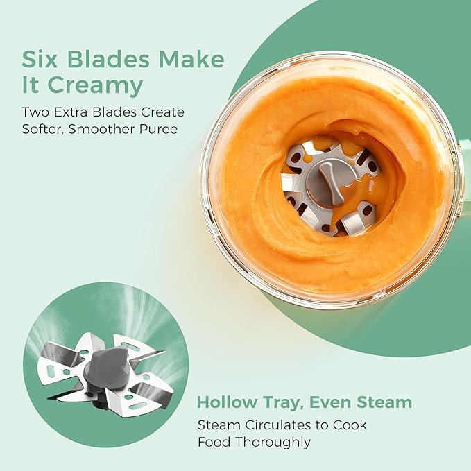 Momcozy AutoMeal Baby Food Maker – One-Step Auto Steam & Blend Food Processor, 15oz Large Cup & 6-Blade Design, Self-Cleaning, Auto 3-Stage Texture Settings for Effortless Homemade Baby Puree