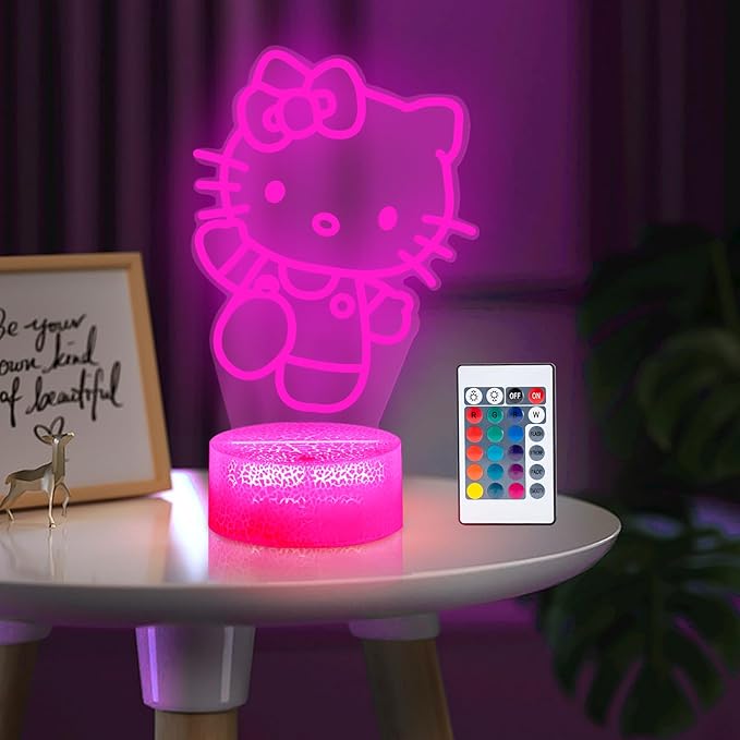 Kitty Night Light, 3D LED 16 Color Intelligent Remote Control Lamp for Christmas Gifts Children's Room Decoration Holiday Gifts