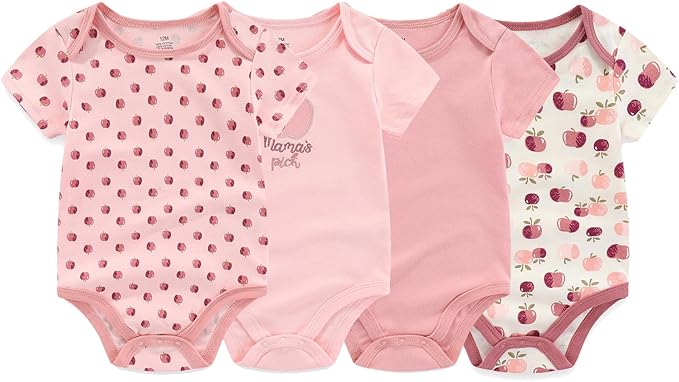 Unisex Baby Cotton Bodysuits 4-pack Short Sleeve Newborn Clothes