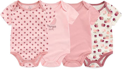 Unisex Baby Cotton Bodysuits 4-pack Short Sleeve Newborn Clothes