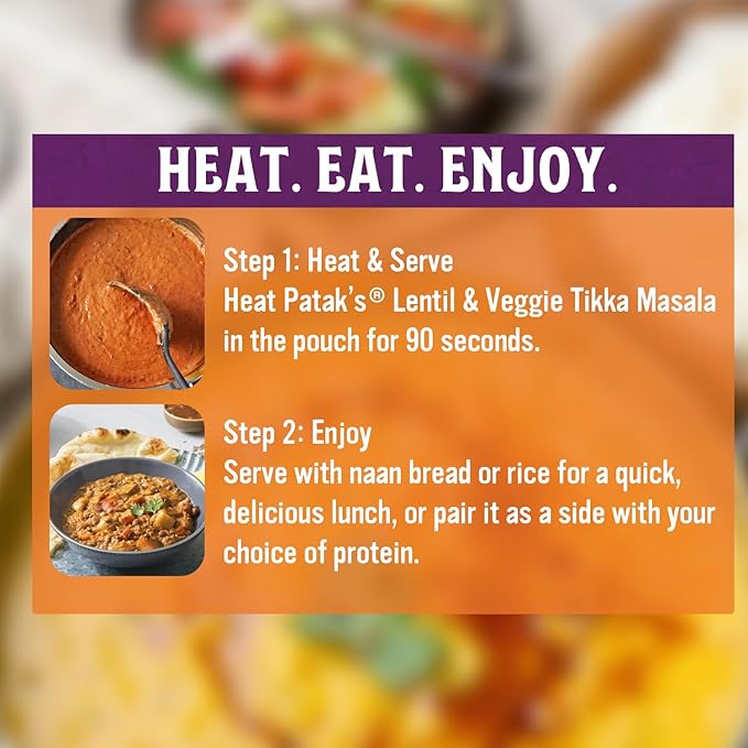 Patak’s Lentil & Veggie Tikka Masala - Vegetarian Indian Curry w/Lentils, Beans, Pumpkin, Sweet Potatoes & Vegetables - Ready-to-Eat Microwaveable Meal - Serve with Rice or Naan - 10.5oz (Pack of 1)