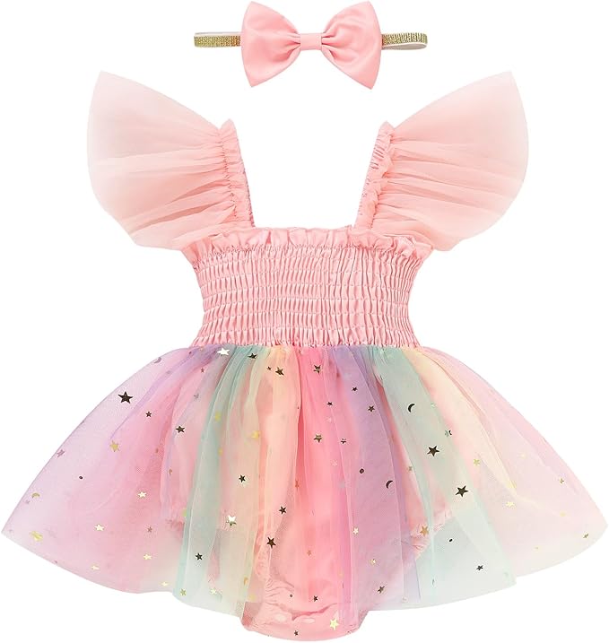 Baby Girl Clothes Infant Tulle Romper Ruffe Sleeveless Bodysuit Baby Girl Outfits Infant Girl Dress 0-18M
