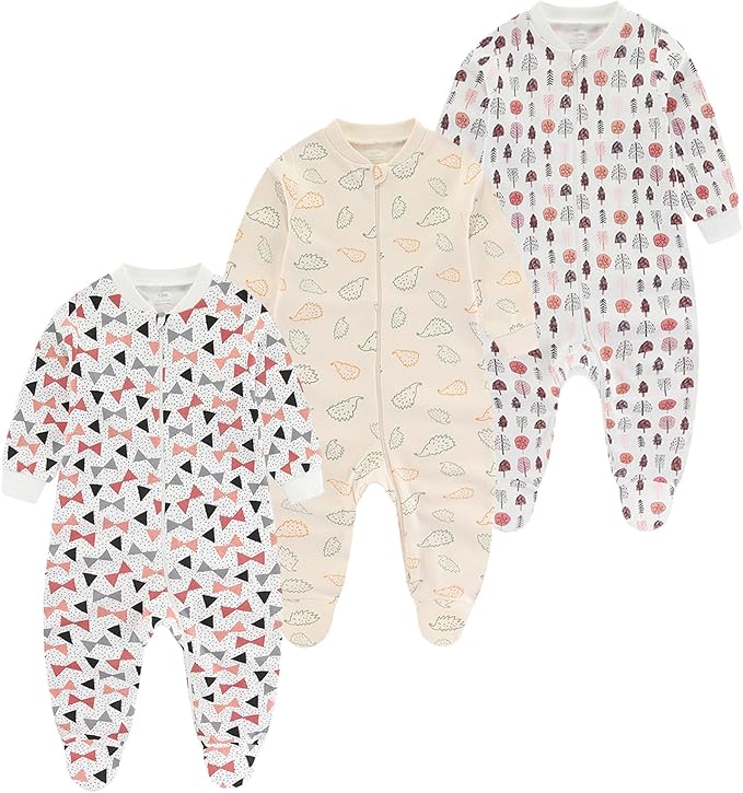 Baby Girls Boys Footed One-Piece Romper Cotton Long Sleeve Jumpsuit Zip Front Footie Romper 0-12 Month