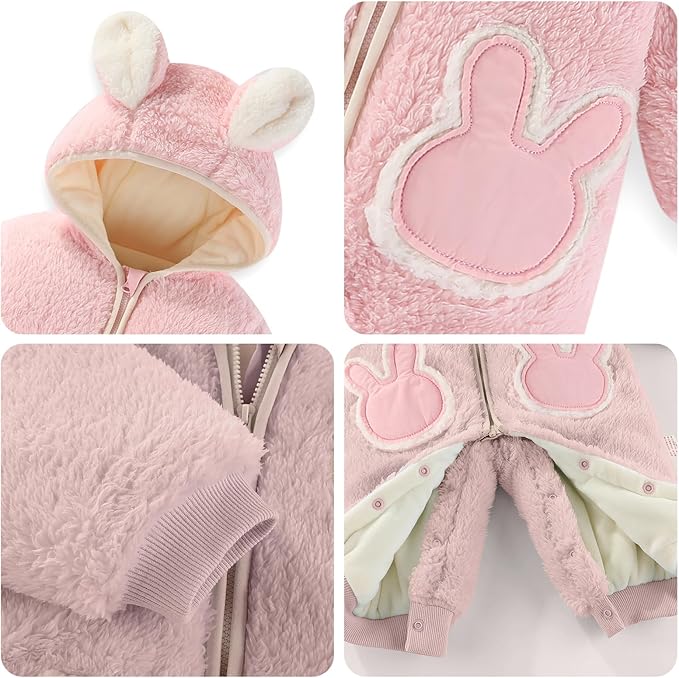 JiAmy Baby Fleece Snowsuit Newborn Hooded Winter Outfits Infant Boys Girls Hooded Zipper Jumpsuit Romper