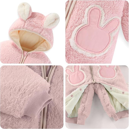 JiAmy Baby Fleece Snowsuit Newborn Hooded Winter Outfits Infant Boys Girls Hooded Zipper Jumpsuit Romper