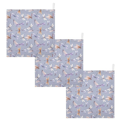 Baby Washcloths Cotton Dragonfly Baby Muslin Washcloths Soft Baby Face Towel for Newborn Infants Baby Wipes, 11.8 X 11.8 Inch, 5 Pack Lilac