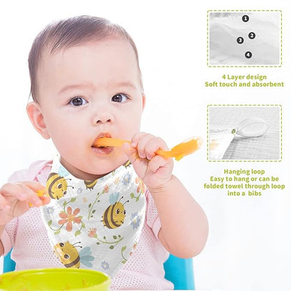 vvfelixl Baby Washcloths Cotton Bumble Bee Flowers Baby Muslin Washcloths Soft Baby Face Towel for Newborn Infants Baby Wipes, 11.8 X 11.8 Inch, 3 Pack White