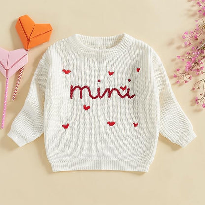 Mommy and Me Sweater Matching Family Outfit Long Sleeve Knit Sweater Pullover Mom and Baby Clothes