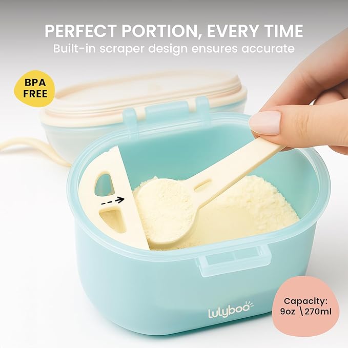 Lulyboo Baby Formula Milk Powder Container - Travel-Friendly, Airtight Storage with Scoop & Spork, Compact BPA-Free, Easy-to-Clean Portable Baby Feeding Accessories (Blue)