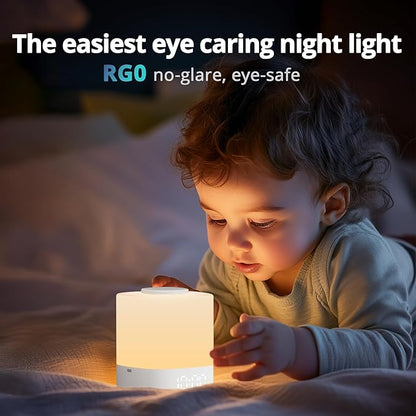 Lyridz LED Nursery Night Light with Clock, Portable Breastfeeding Table Lamp for Baby with Remote Control, Dimmable, 3 Color Temperature, 4000mAh Rechargeable Battery, White