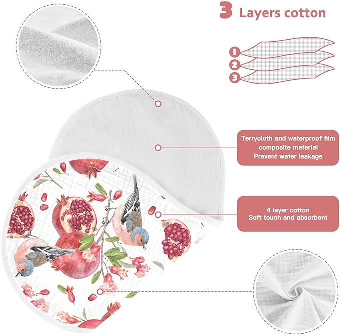vvfelixl Muslin Burp Cloths Pomegranates Robin Birds Baby Washcloths for Baby Girl Boys 2 Pack White