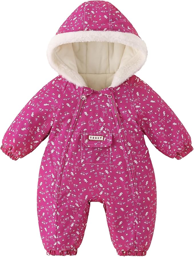JiAmy Baby Snowsuit Newborn Printed Winter Clothes Outfit Infant Boys Grils Hooded Double Zippers Jumpsuit Onesie Coat