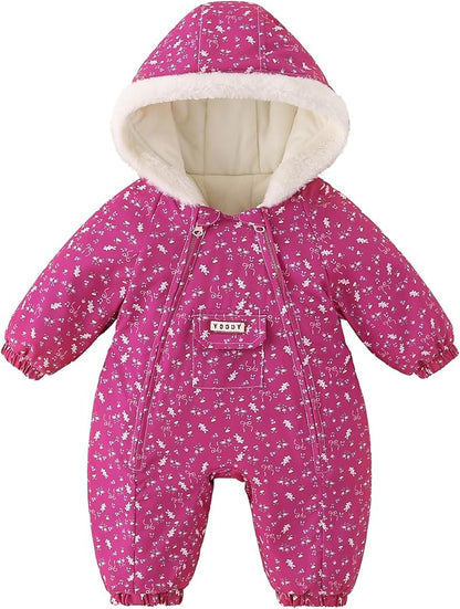 JiAmy Baby Snowsuit Newborn Printed Winter Clothes Outfit Infant Boys Grils Hooded Double Zippers Jumpsuit Onesie Coat