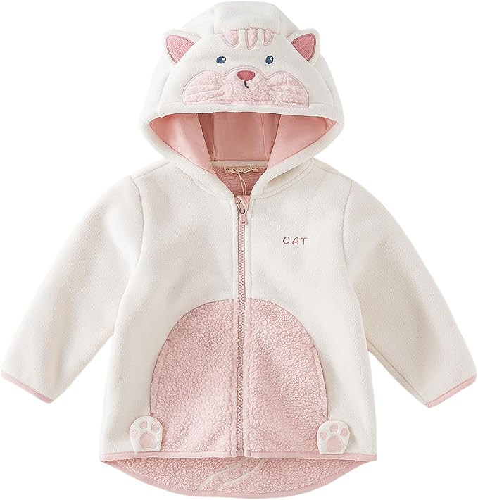 DAVE&BELLA Toddler Fleece Jacket, Baby Boys Girls Animal-shaped Hooded Zipper Long Sleeve Warm Spring Autumn Outerwear Coat