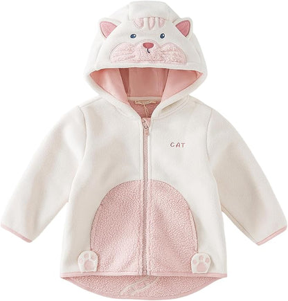 DAVE&BELLA Toddler Fleece Jacket, Baby Boys Girls Animal-shaped Hooded Zipper Long Sleeve Warm Spring Autumn Outerwear Coat