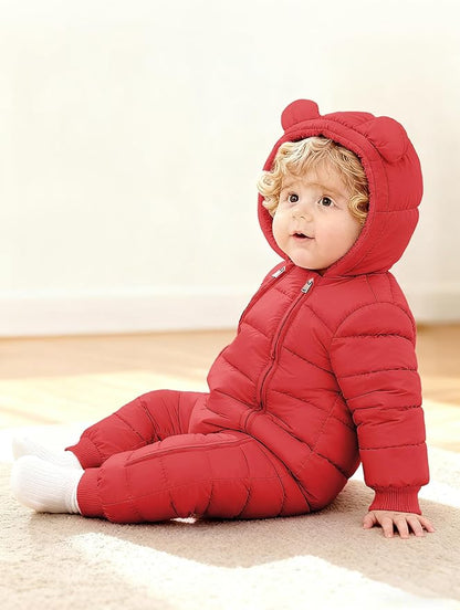 XMWEALTHY Baby Snowsuit Toddler Girl Clothes Cute Hooded Double Zipper Boys Winter Coat Unisex Romper for Infant