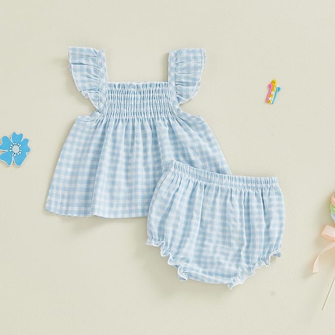 Mubineo Baby Girl Summer Clothes Cute Ruffle Tops Dress Shorts Outfits Set Infant Toddler Shrit Bloomers Princess Outfit