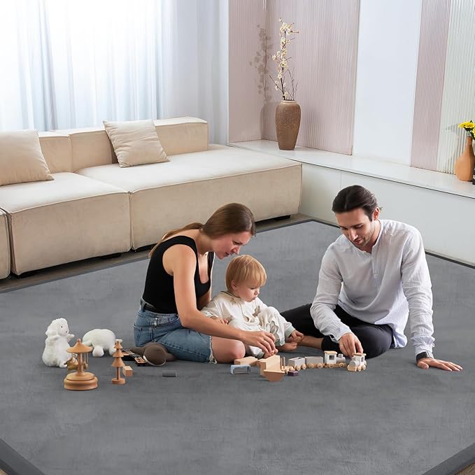 Baby Play Mat for Floor Tummy Time Mat Nursery Muscle Area Rug Playroom Rug Tatami 59"*71" Memory Foam 1.3" Thick Crawling For Babies,Toddlers, Infants, Kids,Floor(Grey)