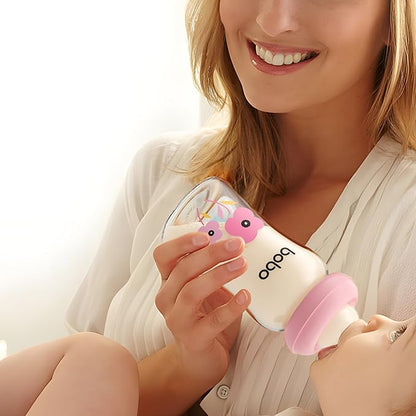 YOHKOH Natural Glass Baby Bottle with Level 1 Slow Flow Nipple, Newborn Anti-Colic Baby Bottles, Wide Neck Mushroom Baby Glass Bottle ((5.4oz (Pack of 2), Red-1)