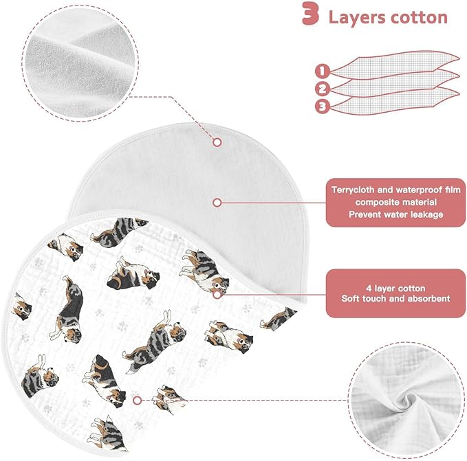 2 Pack Muslin Burp Cloths Bernedoodle Dogs Paw White Cotton Baby Burp Cloths Ultra Soft Burping Cloth Absorbent Spit Up Rags for Newborn Boys Girls 22x11 Inch