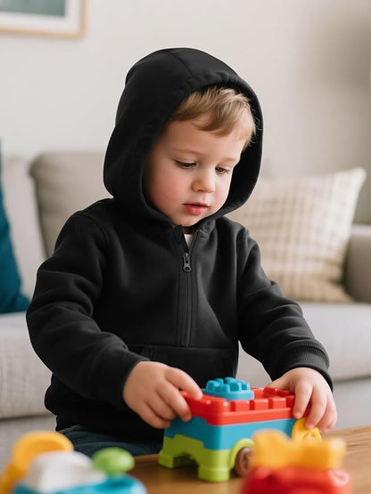 Cooraby 3 Packs Baby and Toddler Boys Long Sleeve Full-Zip Hoodies Infant Fleece Hooded Sweatshirts Jacket with Pouch Pockets